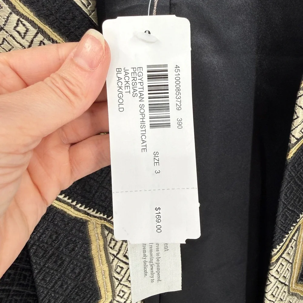 Chico's Egyptian Sophisticate Persias Black Gold Jacket NWT Women Size 3 /‎ XL - Picture 4 of 6
